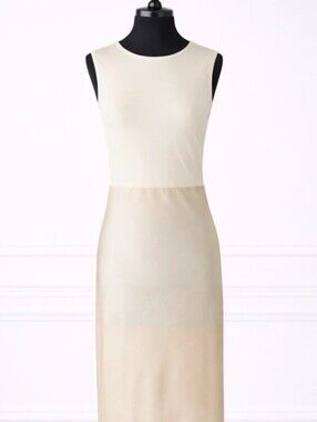 Meng Fei Lu Sleeveless Cream Tone Midi Sheath Dress Size Medium NWT